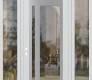 Modern Steel Front Door Diamond C15 68" x 96" white/white clear Glass Panel stainless steel RHI with 2 Sidelites and Transom clear Glass