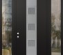 Modern Steel Front Door DIAMOND A12 68" X 96" BLACK/WHITE FROSTED GLASS PANEL STAINLESS STEEL RHI WITH 2 SIDELITES AND TRANSOM CLEAR GLASS