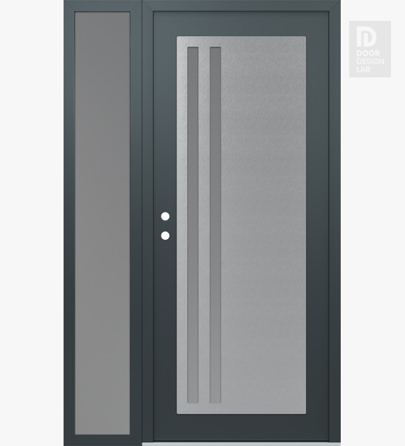 Modern Steel Front Door Diamond C6 48" x 80" anthracite/anthracite frosted Glass Panel stainless steel RHI with Sidelite frosted Glass