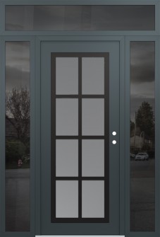 Diamond C16 60" x 96" anthracite/anthracite frosted Glass Panel black LHI with 2 Sidelites and Transom mirrored Glass