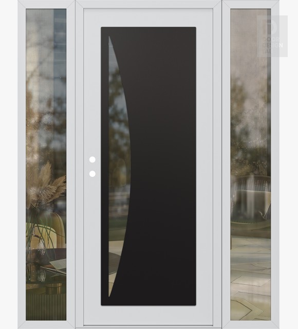Modern Steel Front Door Diamond C13 64" x 80" white/white clear Glass Panel black RHI with 2 Sidelites clear Glass