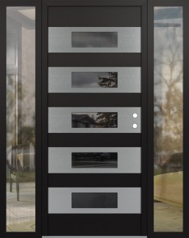 Diamond D5 60" x 80" black/black mirrored Glass Panel stainless steel LHI with 2 Sidelites clear Glass