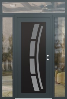 Diamond C12 68" x 96" anthracite/anthracite frosted Glass Panel black LHI with 2 Sidelites and Transom clear Glass