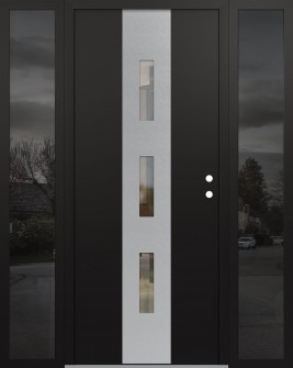 DIAMOND A7 60" X 80" BLACK/BLACK CLEAR GLASS PANEL STAINLESS STEEL LHI WITH 2 SIDELITES MIRRORED GLASS