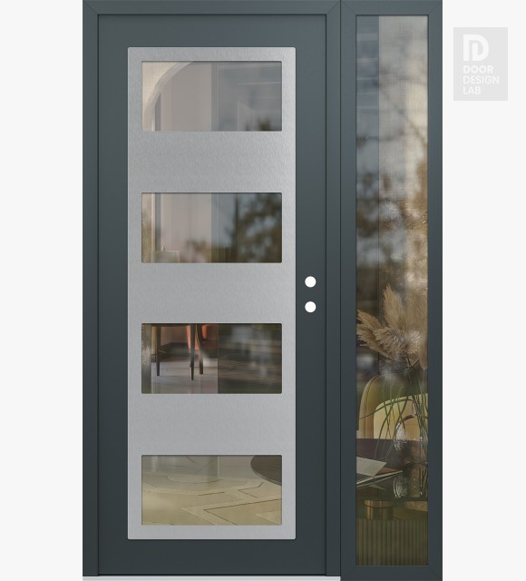 Modern Steel Front Door Diamond C2 52" x 80" anthracite/anthracite clear Glass Panel stainless steel LHI with Sidelite clear Glass