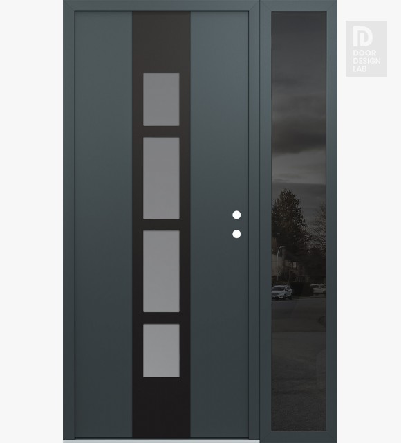 Modern Steel Front Door DIAMOND A10 48" X 80" ANTHRACITE/ANTHRACITE FROSTED GLASS PANEL BLACK LHI WITH SIDELITE MIRRORED GLASS