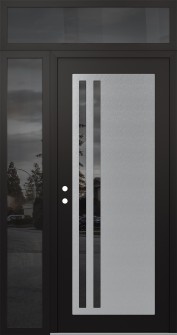 Diamond C6 48" x 96" black/black mirrored Glass Panel stainless steel RHI with Sidelite and Transom mirrored Glass