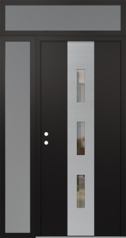 DIAMOND A7 52" X 96" BLACK/BLACK CLEAR GLASS PANEL STAINLESS STEEL RHI WITH SIDELITE AND TRANSOM FROSTED GLASS