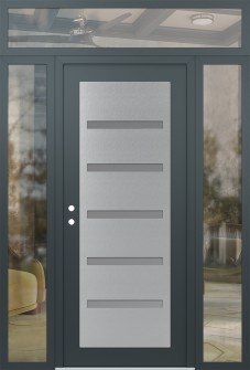 Diamond C7 68" x 96" anthracite/anthracite frosted Glass Panel stainless steel RHI with 2 Sidelites and Transom clear Glass