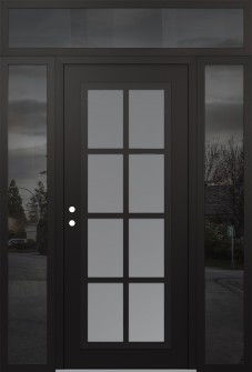 Diamond C16 60" x 96" black/white frosted Glass Panel black RHI with 2 Sidelites and Transom mirrored Glass