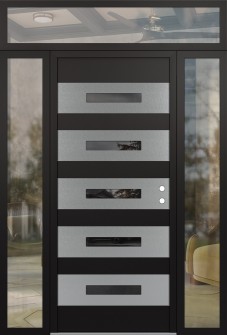 Diamond D9 64" x 96" black/black mirrored Glass Panel stainless steel LHI with 2 Sidelites and Transom clear Glass