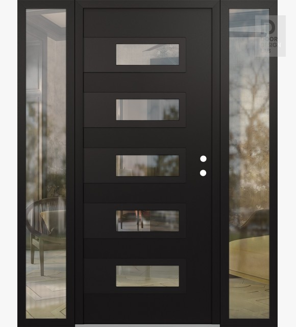 Modern Steel Front Door Diamond D3 64" x 80" black/black clear Glass Panel black LHI with 2 Sidelites clear Glass