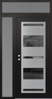 Diamond C10 50" x 96" black/black mirrored Glass Panel stainless steel RHI with Sidelite and Transom frosted Glass