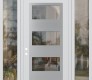 Modern Steel Front Door Diamond C2 64" x 96" white/white clear Glass Panel stainless steel RHI with 2 Sidelites and Transom clear Glass