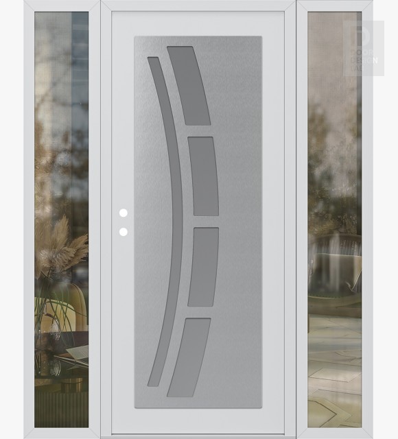 Modern Steel Front Door Diamond C12 60" x 80" white/white frosted Glass Panel stainless steel RHI with 2 Sidelites clear Glass