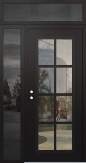 Diamond C16 50" x 96" black/black clear Glass Panel black RHI with Sidelite and Transom mirrored Glass
