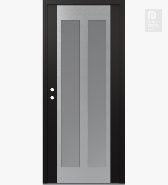 Modern Steel Front Door Diamond C14 36" x 80" black/white frosted Glass Panel stainless steel RHI