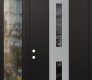 Modern Steel Front Door DIAMOND A6 50" X 96" BLACK/BLACK MIRRORED GLASS PANEL STAINLESS STEEL RHI WITH SIDELITE AND TRANSOM CLEAR GLASS