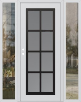 Diamond C16 60" x 80" white/white frosted Glass Panel black RHI with 2 Sidelites clear Glass