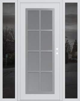 Diamond C16 64" x 80" white/white frosted Glass Panel stainless steel LHI with 2 Sidelites mirrored Glass