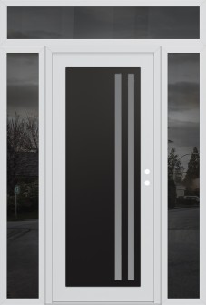 Diamond C6 60" x 96" white/white frosted Glass Panel black LHI with 2 Sidelites and Transom mirrored Glass