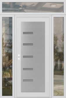 Diamond C8 64" x 96" white/white frosted Glass Panel stainless steel RHI with 2 Sidelites and Transom clear Glass