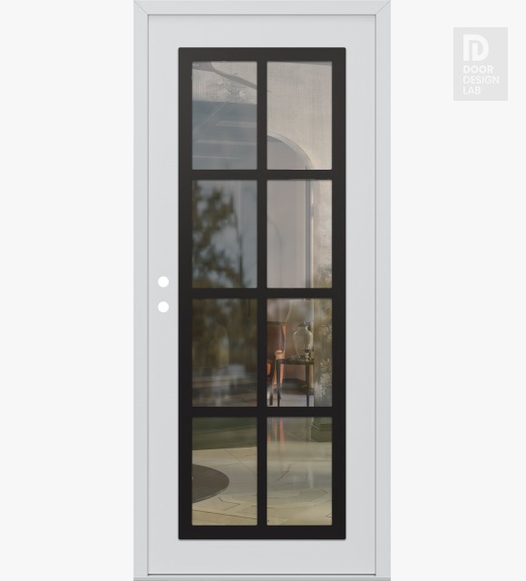 Modern Steel Front Door Diamond C16 36" x 80" white/white clear Glass Panel black RHI
