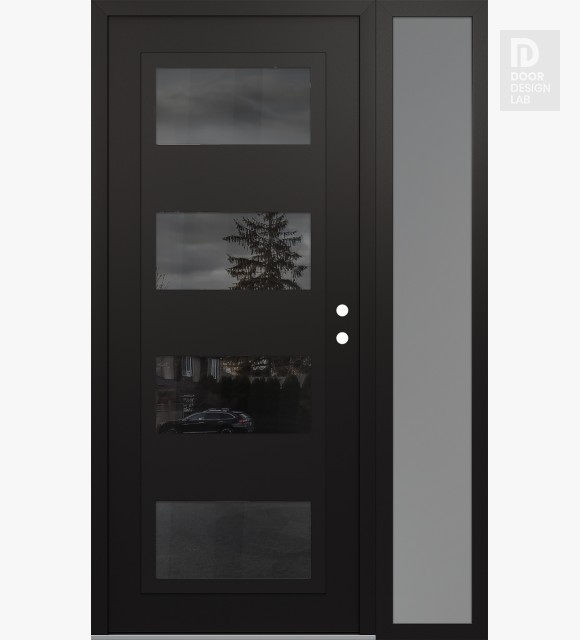 Modern Steel Front Door Diamond C2 52" x 80" black/black mirrored Glass Panel black LHI with Sidelite frosted Glass
