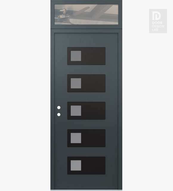 Modern Steel Front Door Diamond D2 36" x 96" anthracite/anthracite frosted Glass Panel black RHI with Transom clear Glass