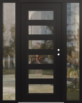 Diamond C9 68" x 80" black/black clear Glass Panel black LHI with 2 Sidelites clear Glass