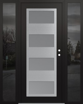 Diamond C2 68" x 80" black/white frosted Glass Panel stainless steel LHI with 2 Sidelites mirrored Glass