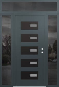 Diamond D7 64" x 96" anthracite/anthracite frosted Glass Panel black LHI with 2 Sidelites and Transom mirrored Glass