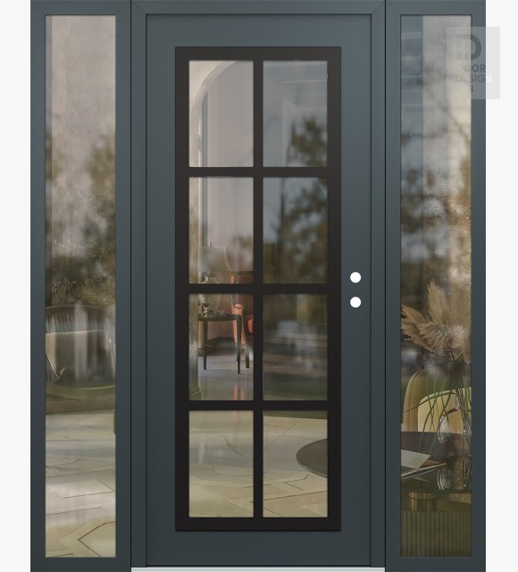 Modern Steel Front Door Diamond C16 64" x 80" anthracite/anthracite clear Glass Panel black LHI with 2 Sidelites clear Glass