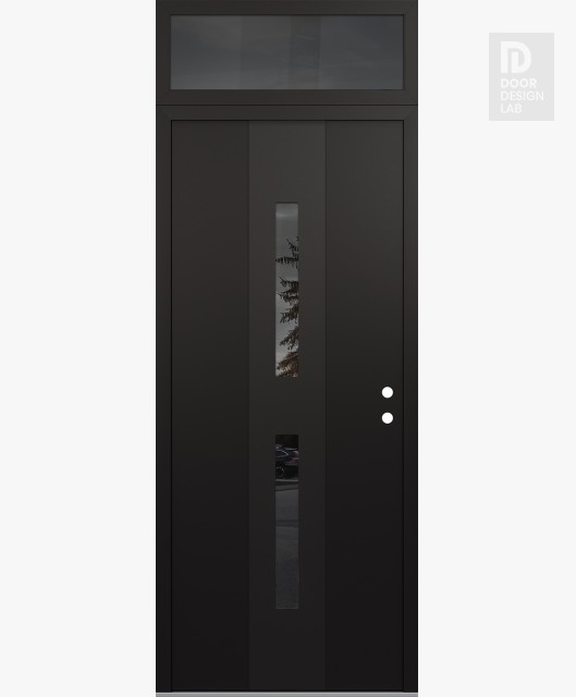 Modern Steel Front Door DIAMOND A6 36" X 96" BLACK/BLACK MIRRORED GLASS PANEL BLACK LHI WITH TRANSOM MIRRORED GLASS