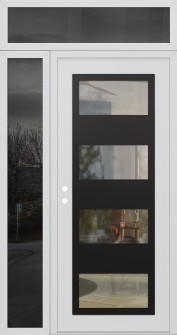 Diamond C2 50" x 96" white/white clear Glass Panel black RHI with Sidelite and Transom mirrored Glass