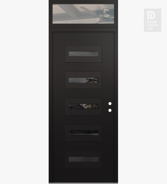 Modern Steel Front Door Diamond D4 36" x 96" black/black mirrored Glass Panel black LHI with Transom clear Glass