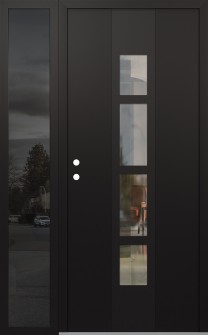 DIAMOND A10 52" X 80" BLACK/BLACK CLEAR GLASS PANEL BLACK RHI WITH SIDELITE MIRRORED GLASS