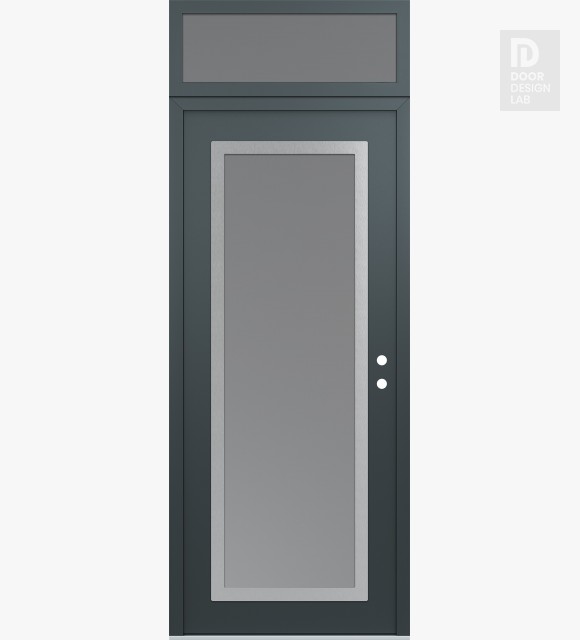 Modern Steel Front Door Diamond C1 36" x 96" anthracite/anthracite frosted Glass Panel stainless steel LHI with Transom frosted Glass