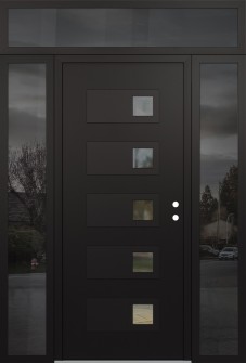 Diamond D2 68" x 96" black/black clear Glass Panel black LHI with 2 Sidelites and Transom mirrored Glass