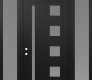 Modern Steel Front Door Diamond C3 64" x 96" black/white frosted Glass Panel black RHI with 2 Sidelites and Transom frosted Glass