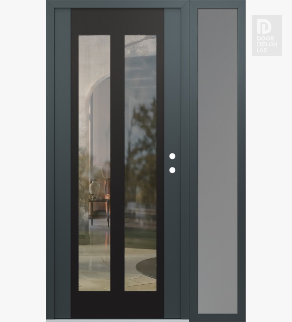Modern Steel Front Door Diamond C14 52" x 80" anthracite/anthracite clear Glass Panel black LHI with Sidelite frosted Glass
