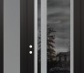 Modern Steel Front Door Diamond C15 50" x 96" black/black mirrored Glass Panel stainless steel RHI with Sidelite and Transom frosted Glass