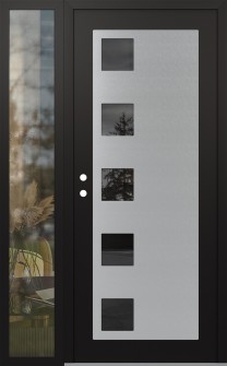 Diamond C5 52" x 80" black/black mirrored Glass Panel stainless steel RHI with Sidelite clear Glass