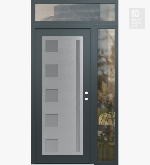 Modern Steel Front Door Diamond C3 48" x 96" anthracite/anthracite frosted Glass Panel stainless steel LHI with Sidelite and Transom clear Glass