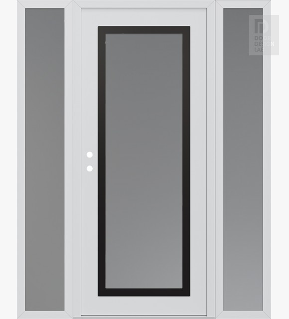 Modern Steel Front Door Diamond C1 64" x 80" white/white frosted Glass Panel black RHI with 2 Sidelites frosted Glass