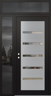 Diamond C7 52" x 96" black/black clear Glass Panel stainless steel RHI with Sidelite and Transom mirrored Glass