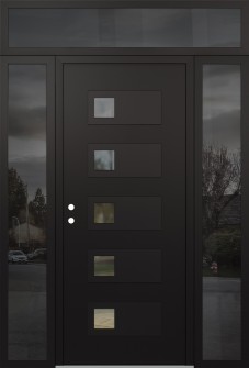 Diamond D2 60" x 96" black/black clear Glass Panel black RHI with 2 Sidelites and Transom mirrored Glass