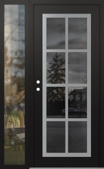 Diamond C16 50" x 80" black/black mirrored Glass Panel stainless steel RHI with Sidelite clear Glass