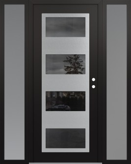 Diamond C2 64" x 80" black/black mirrored Glass Panel stainless steel LHI with 2 Sidelites frosted Glass
