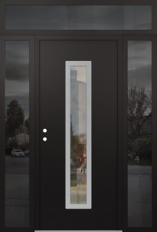 DIAMOND A11 64" X 96" BLACK/BLACK CLEAR GLASS PANEL STAINLESS STEEL RHI WITH 2 SIDELITES AND TRANSOM MIRRORED GLASS